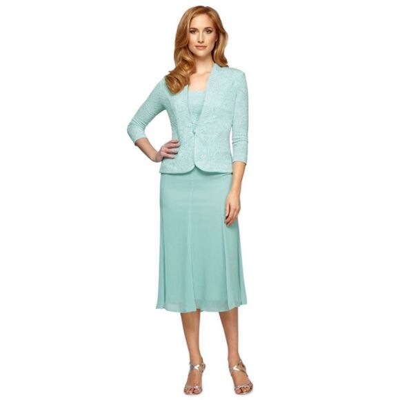 New! ALEX EVENINGS Women's Glitter 2-Piece Set Dress & Jacket Size 14 Mint Green - Picture 5 of 7